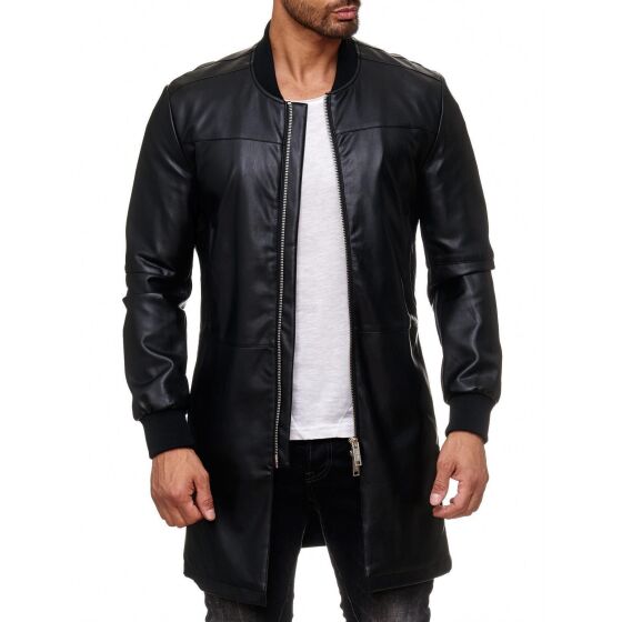 Red Bridge Herren Oversize Kunstlederjacke Lederjacke Lang Schwarz