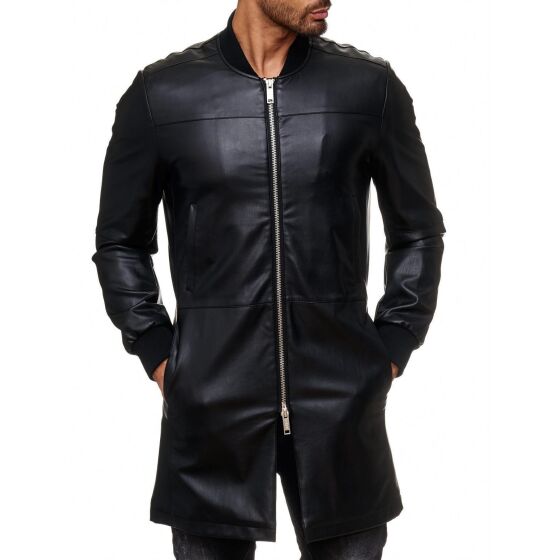 Red Bridge Herren Oversize Kunstlederjacke Lederjacke Lang Schwarz