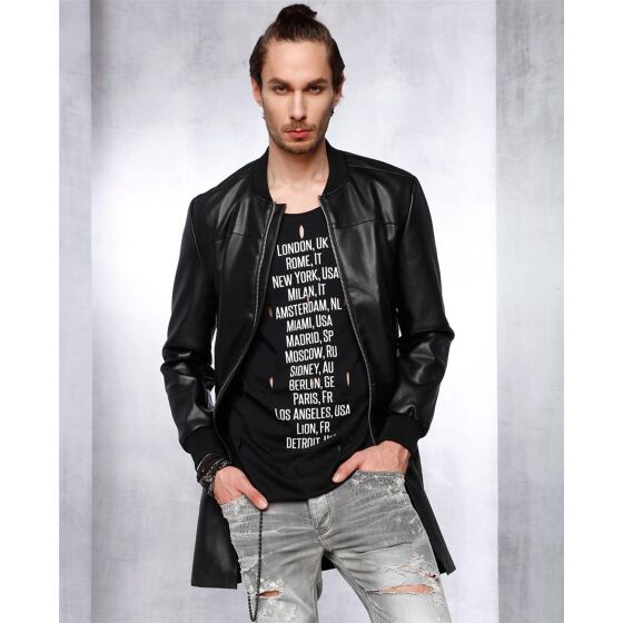 Red Bridge Mens Oversize Faux Leather Jacket Leather Jacket Long Black