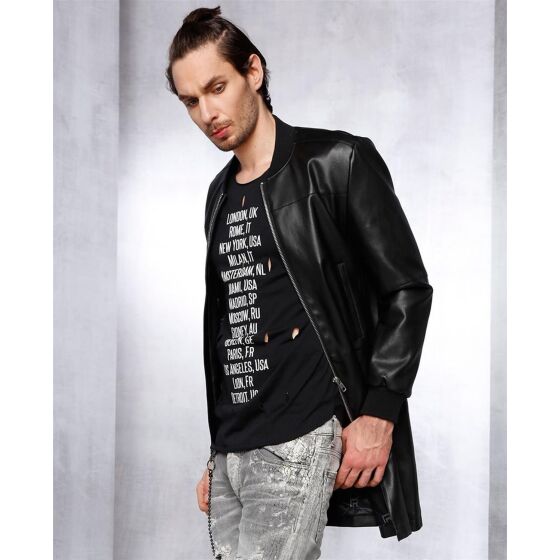 Red Bridge Mens Oversize Faux Leather Jacket Leather Jacket Long Black
