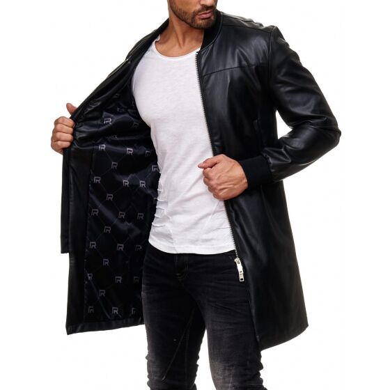 Red Bridge Mens Oversize Faux Leather Jacket Leather Jacket Long Black