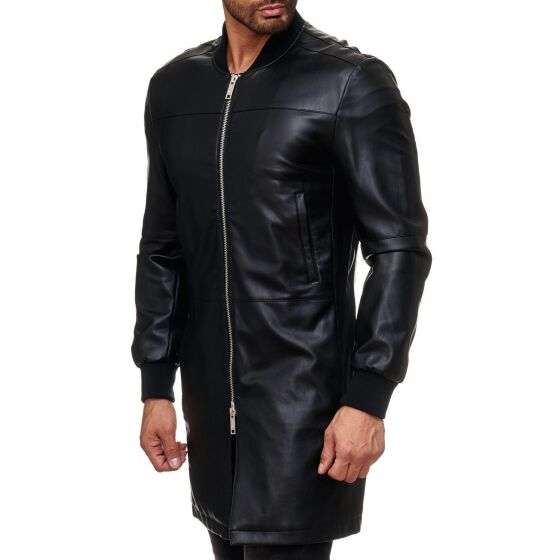 Red Bridge Mens Oversize Faux Leather Jacket Leather Jacket Long Black