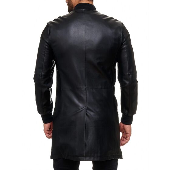 Red Bridge Mens Oversize Faux Leather Jacket Leather Jacket Long Black