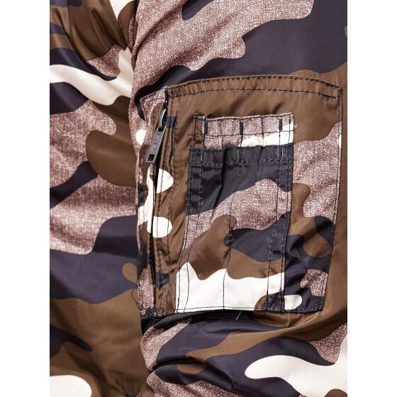 Red Bridge Mens Camouflage Inmate Long Bomber Jacket Oversize Khaki