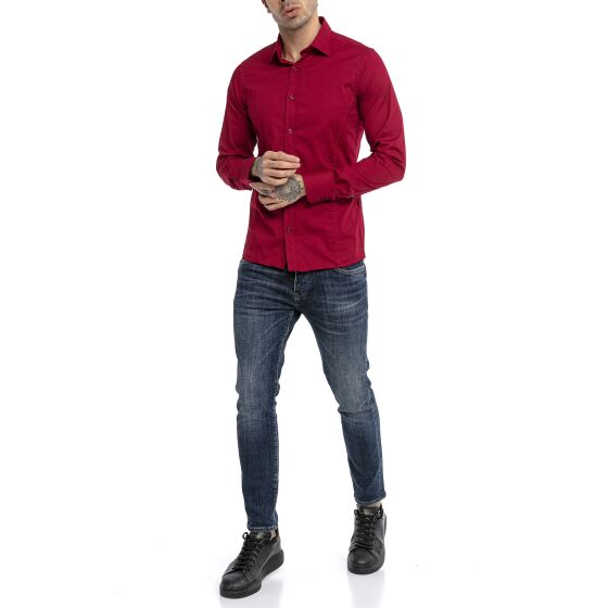 Red Bridge Herren Basic Design Slim Fit Langarm Hemd Bordeaux