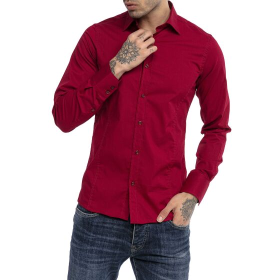 Red Bridge Mens Basic Design Slim Fit Long Sleeve Shirt Bordeaux