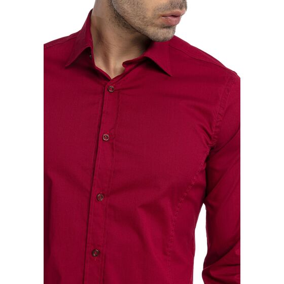 Red Bridge Mens Basic Design Slim Fit Long Sleeve Shirt Bordeaux