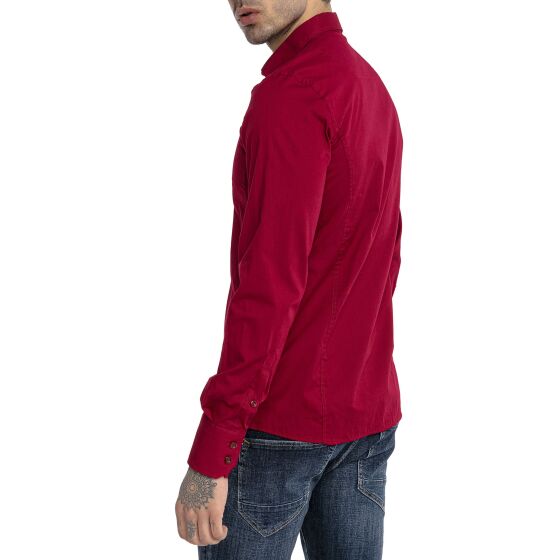 Red Bridge Mens Basic Design Slim Fit Long Sleeve Shirt Bordeaux