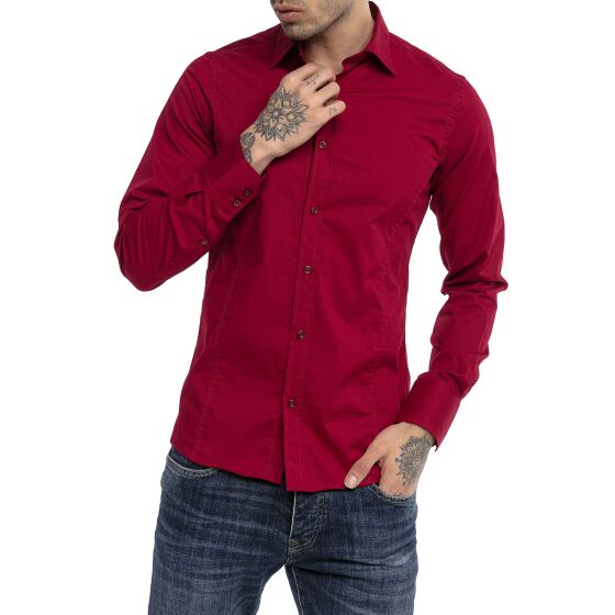 Red Bridge Herren Basic Design Slim Fit Langarm Hemd Bordeaux