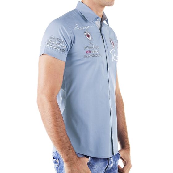 Red Bridge Mens R-Style Design Regular Fit Short Sleeve Shirt Embroidered Light Blue