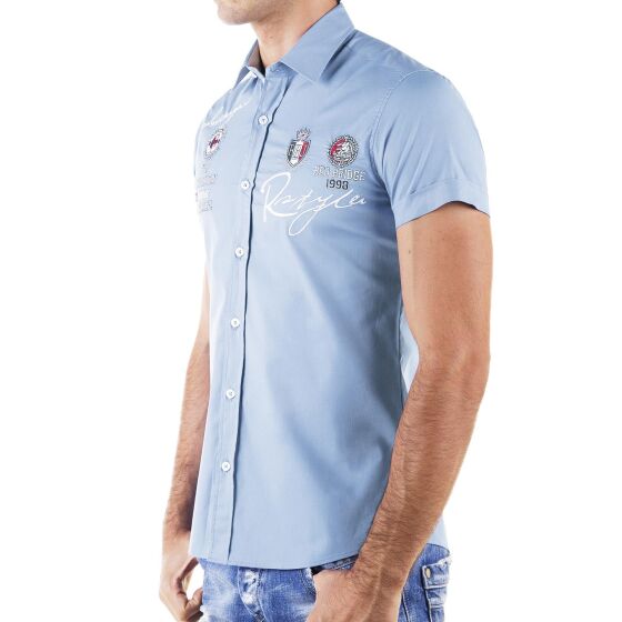 Red Bridge Mens R-Style Design Regular Fit Short Sleeve Shirt Embroidered Light Blue