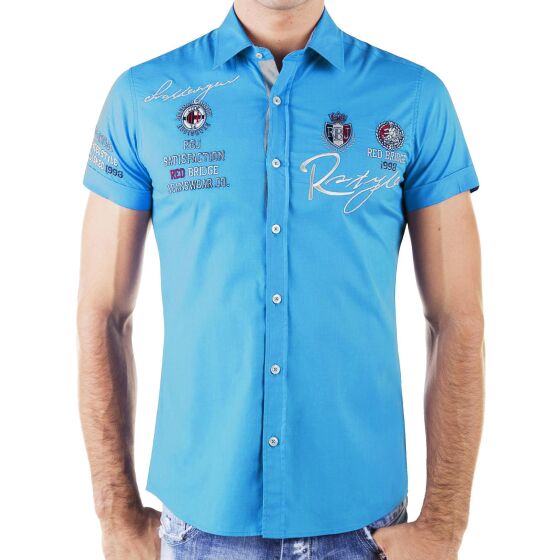 Red Bridge Mens R-Style Design Regular Fit Short Sleeve Shirt Embroidered Turquoise