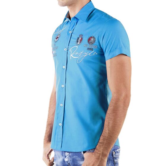 Red Bridge Mens R-Style Design Regular Fit Short Sleeve Shirt Embroidered Turquoise