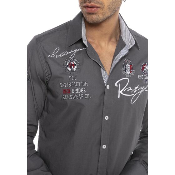 Red Bridge Mens R-Style Design Regular Fit Long Sleeve Shirt Grey