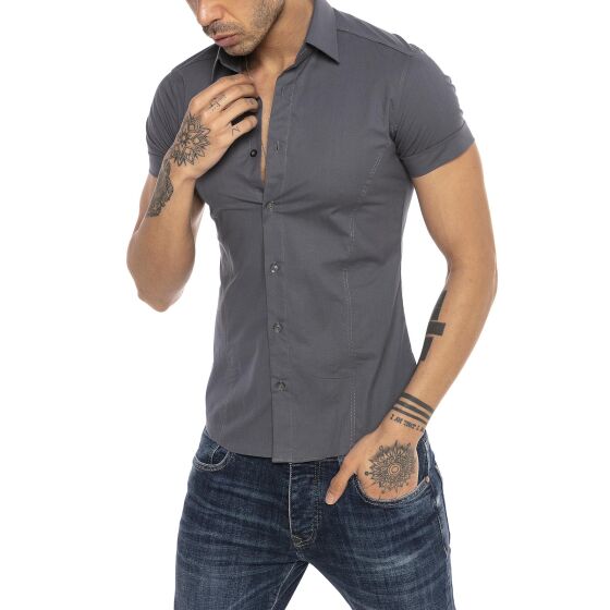 Red Bridge Mens Basic Design Slim Fit Short Sleeve Shirt Blue