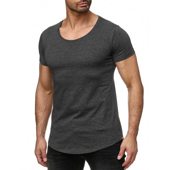 Red Bridge Mens Golden Boy Oversized Long T-Shirt Gray (Gold Zipper)