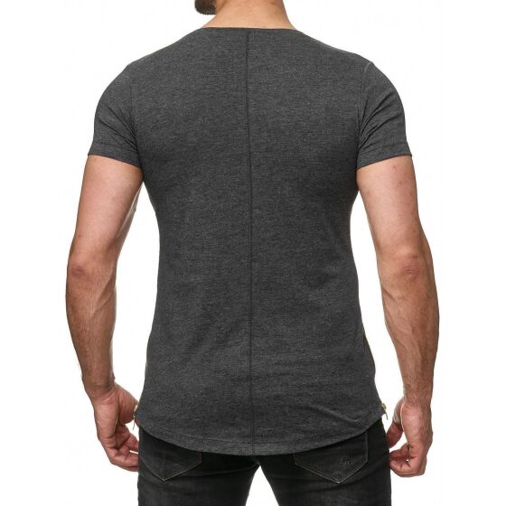 Red Bridge Mens Golden Boy Oversized Long T-Shirt Gray (Gold Zipper)
