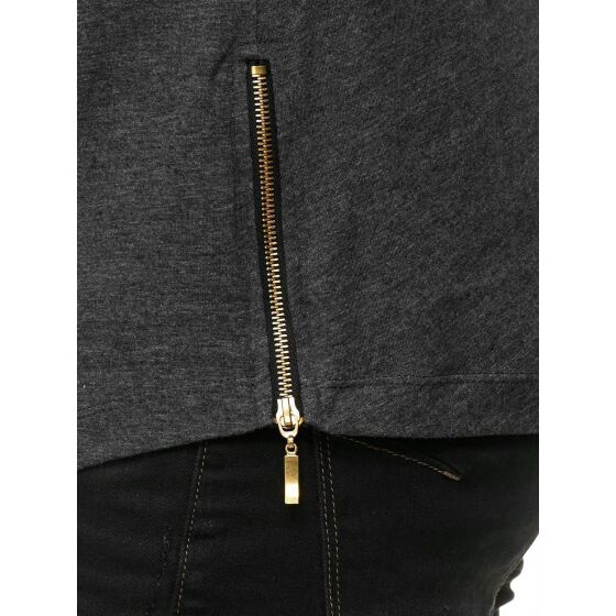 Red Bridge Mens Golden Boy Oversized Long T-Shirt Gray (Gold Zipper)