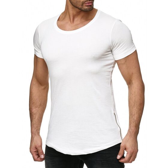 Red Bridge Herren Golden Boy Oversized Long T-Shirt Elfenbein (goldener Reißverschluss)
