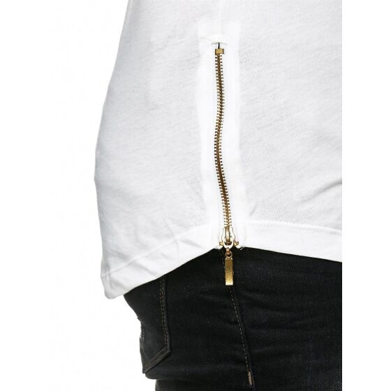 Red Bridge Mens Golden Boy Oversized Long T-Shirt Ivory (Gold Zipper)