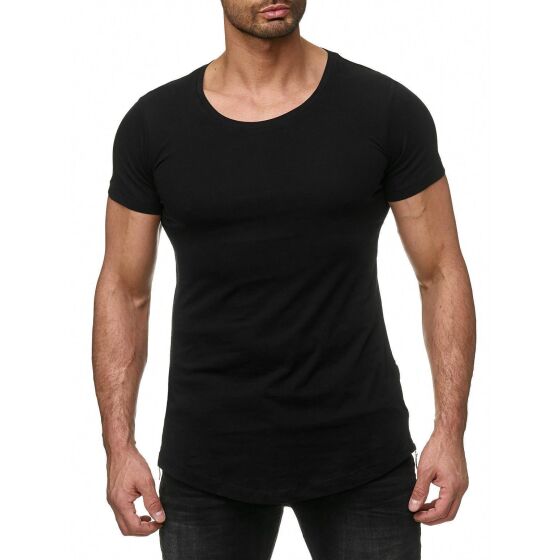 Red Bridge Herren Silver Boy Oversized Long T-Shirt Schwarz (silberner Reißverschluss)