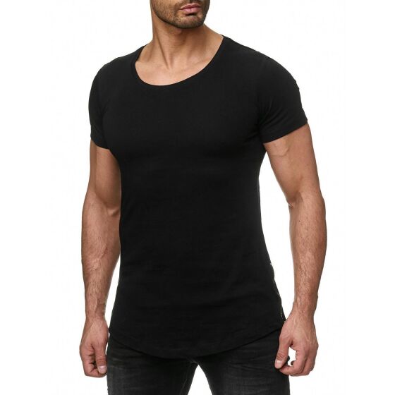 Red Bridge Herren Silver Boy Oversized Long T-Shirt Schwarz (silberner Reißverschluss)