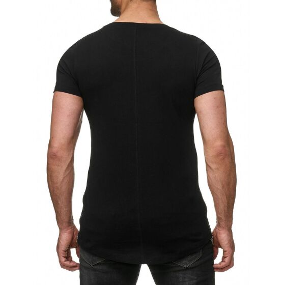 Red Bridge Herren Silver Boy Oversized Long T-Shirt Schwarz (silberner Reißverschluss)