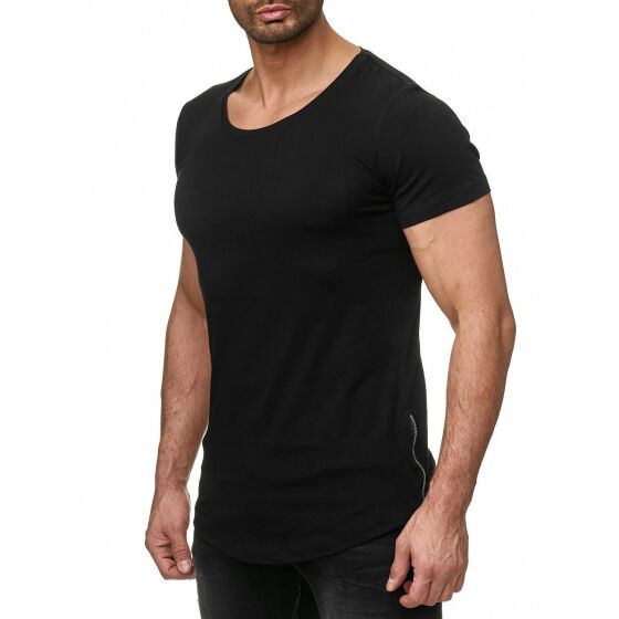 Red Bridge Mens Silver Boy Oversized Long T-Shirt Black (Silver Zipper)