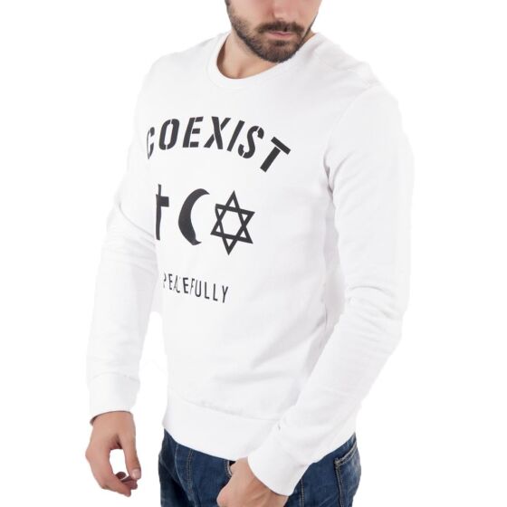 Red Bridge Herren Pullover Sweat  Longsleeve Coexist Religion Weltfrieden Sweatshirt Weiß