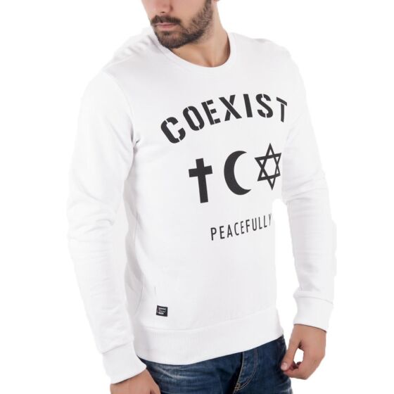 Red Bridge Herren Pullover Sweat  Longsleeve Coexist Religion Weltfrieden Sweatshirt Weiß