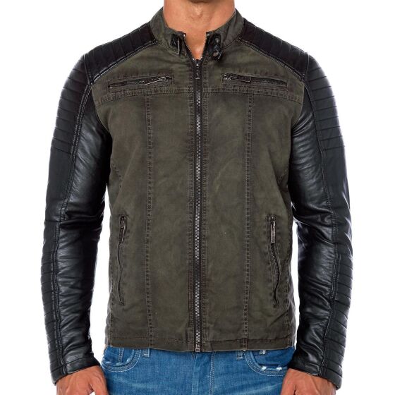 Red Bridge Mens Biker Jacket Faux Leather Jacket Khaki