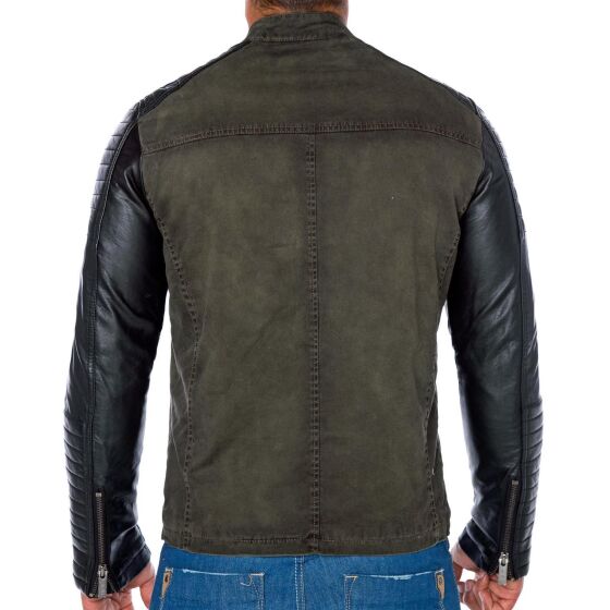 Red Bridge Mens Biker Jacket Faux Leather Jacket Khaki