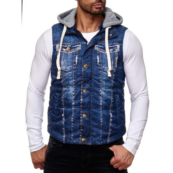 Red Bridge Herren Denim Jeans-Look Printmotiv Weste Jacke Blau