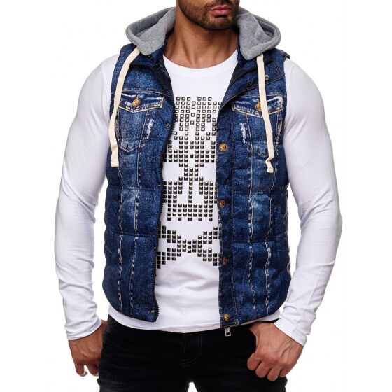 Red Bridge Herren Denim Jeans-Look Printmotiv Weste Jacke Blau