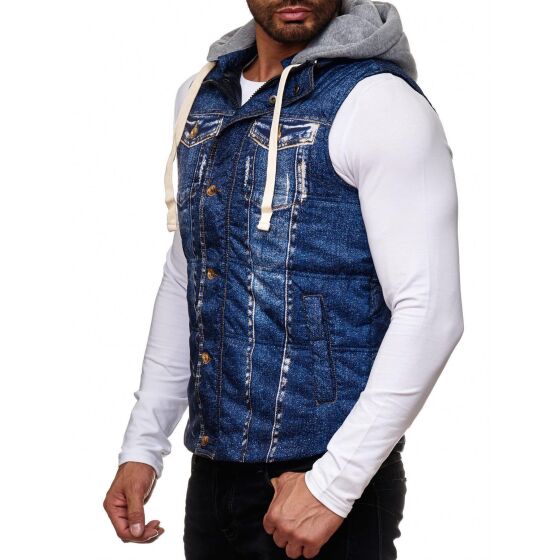 Red Bridge Herren Denim Jeans-Look Printmotiv Weste Jacke Blau