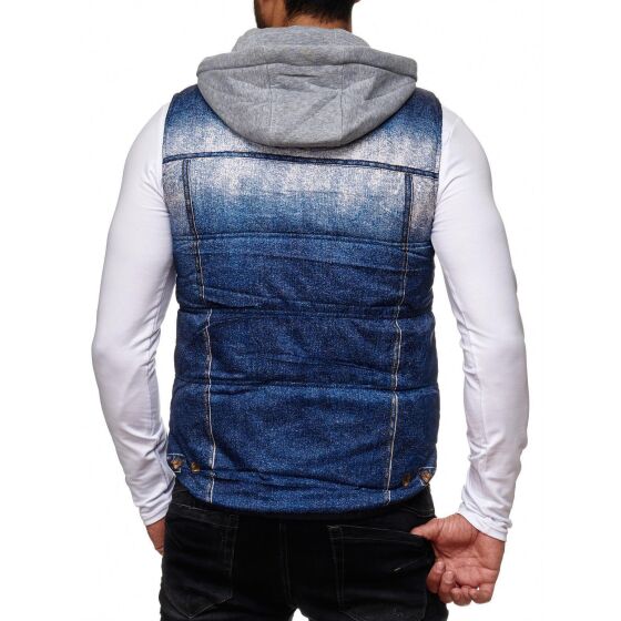 Red Bridge Herren Denim Jeans-Look Printmotiv Weste Jacke Blau