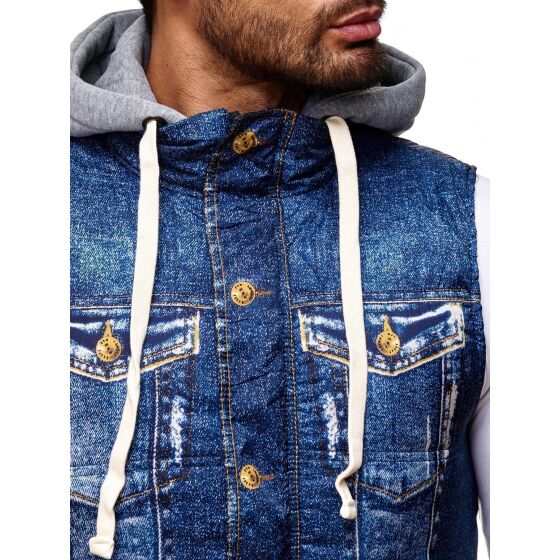 Red Bridge Herren Denim Jeans-Look Printmotiv Weste Jacke Blau