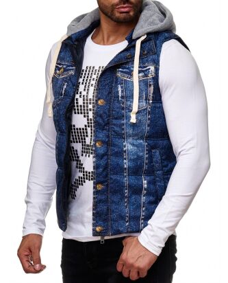 Red Bridge Herren Denim Jeans-Look Printmotiv Weste Jacke...