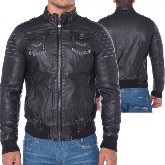 Red Bridge Herren Kunstleder Lederjacke Schwarz