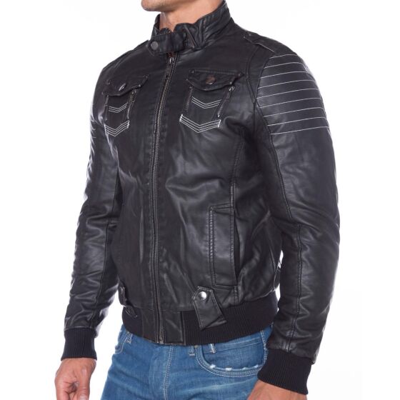 Red Bridge Mens Faux Leather Jacket Black