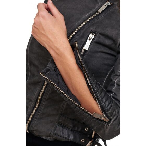 Red Bridge WoMens Biker Jacket Between-seasons jacket Faux leather jacket lined with stand-up collar anthracite