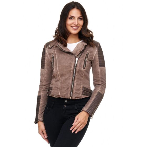Red Bridge WoMens Biker Jacket Transition jacket Faux leather jacket lined with stand-up collar brown