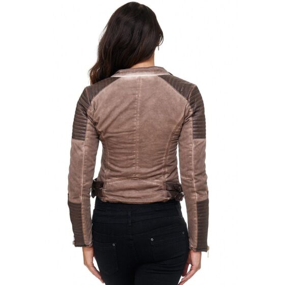 Red Bridge WoMens Biker Jacket Transition jacket Faux leather jacket lined with stand-up collar brown