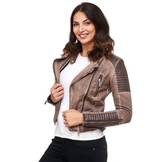 Red Bridge WoMens Biker Jacket Transition jacket Faux leather jacket lined with stand-up collar brown