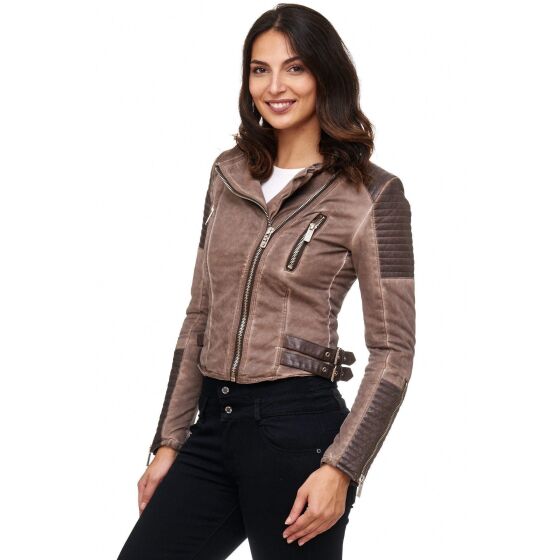 Red Bridge WoMens Biker Jacket Transition jacket Faux leather jacket lined with stand-up collar brown