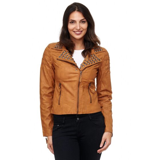 Red Bridge woMens artificial leather jacket Transitional jacket with rivets Camel