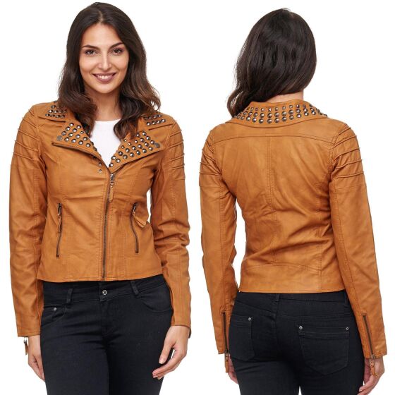 Red Bridge woMens artificial leather jacket Transitional jacket with rivets Camel