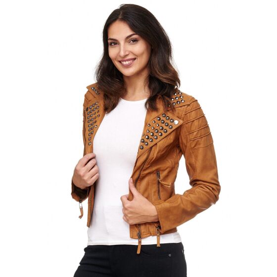 Red Bridge woMens artificial leather jacket Transitional jacket with rivets Camel