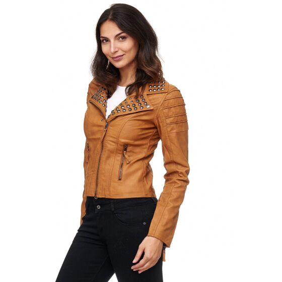 Red Bridge woMens artificial leather jacket Transitional jacket with rivets Camel