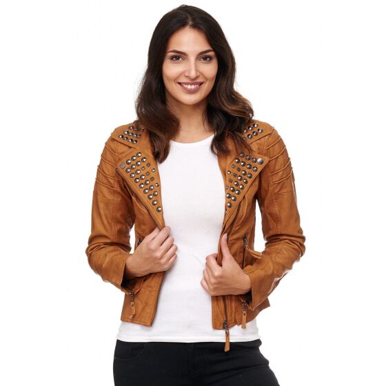 Red Bridge woMens artificial leather jacket Transitional jacket with rivets Camel